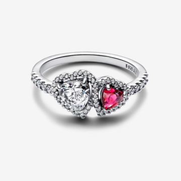 To My Granddaughter “Serene White Heart & Passionate Red Heart” Double Heart Ring