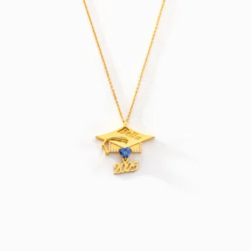 Birthstone And Name Graduation Hat Necklace