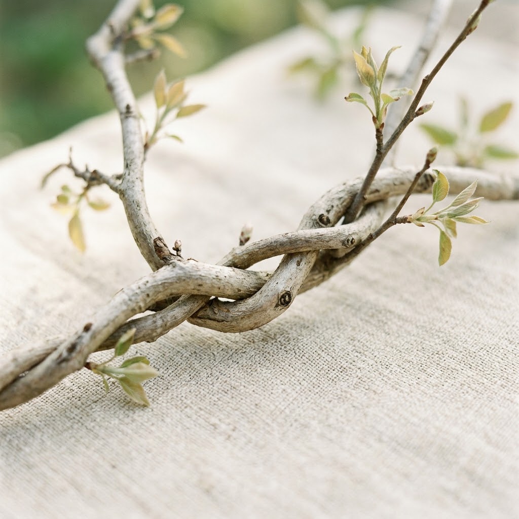 Two intertwined branches symbolizing connection, the meaning behind a granddaughter gift such as a braided granddaughter bracelet.